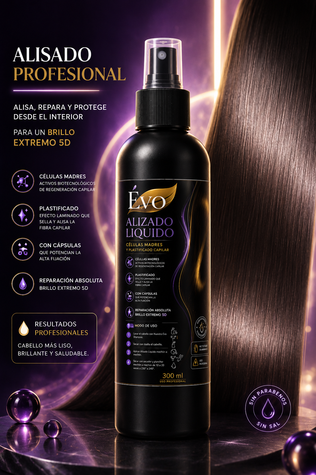 Évo Alizado Líquido Profesional 5D con Células Madres 300 ml - Imagen 2